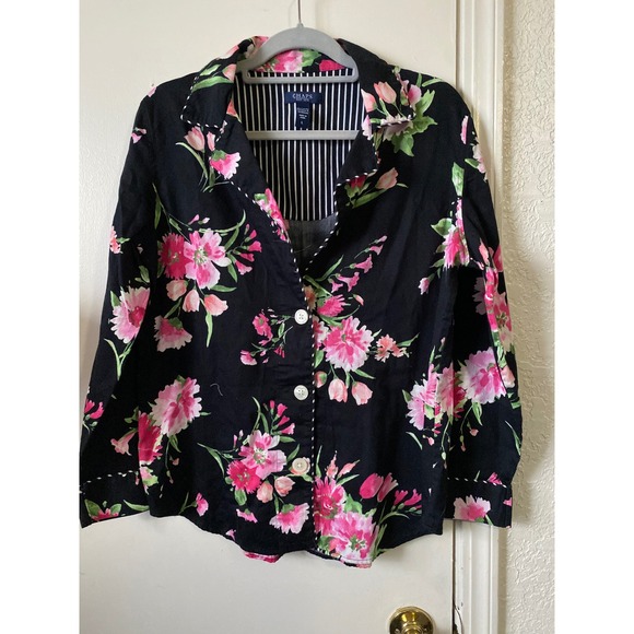 Chaps Other - Like New Chaps Womens Floral Pajama Set Black Pink Cotton Long Sleeve Large